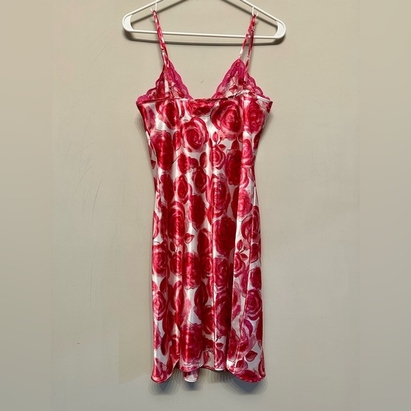 Ambrielle Y2K Era Pink Floral Satin Chemise with Lace Small - Picture 6 of 6